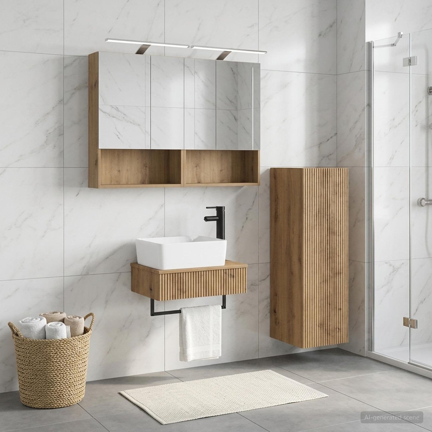 Badkamerkastenset 4 st Artisanaal eiken Bewerkt hout is nu te koop bij PeponiXL, paradijselijk wonen!