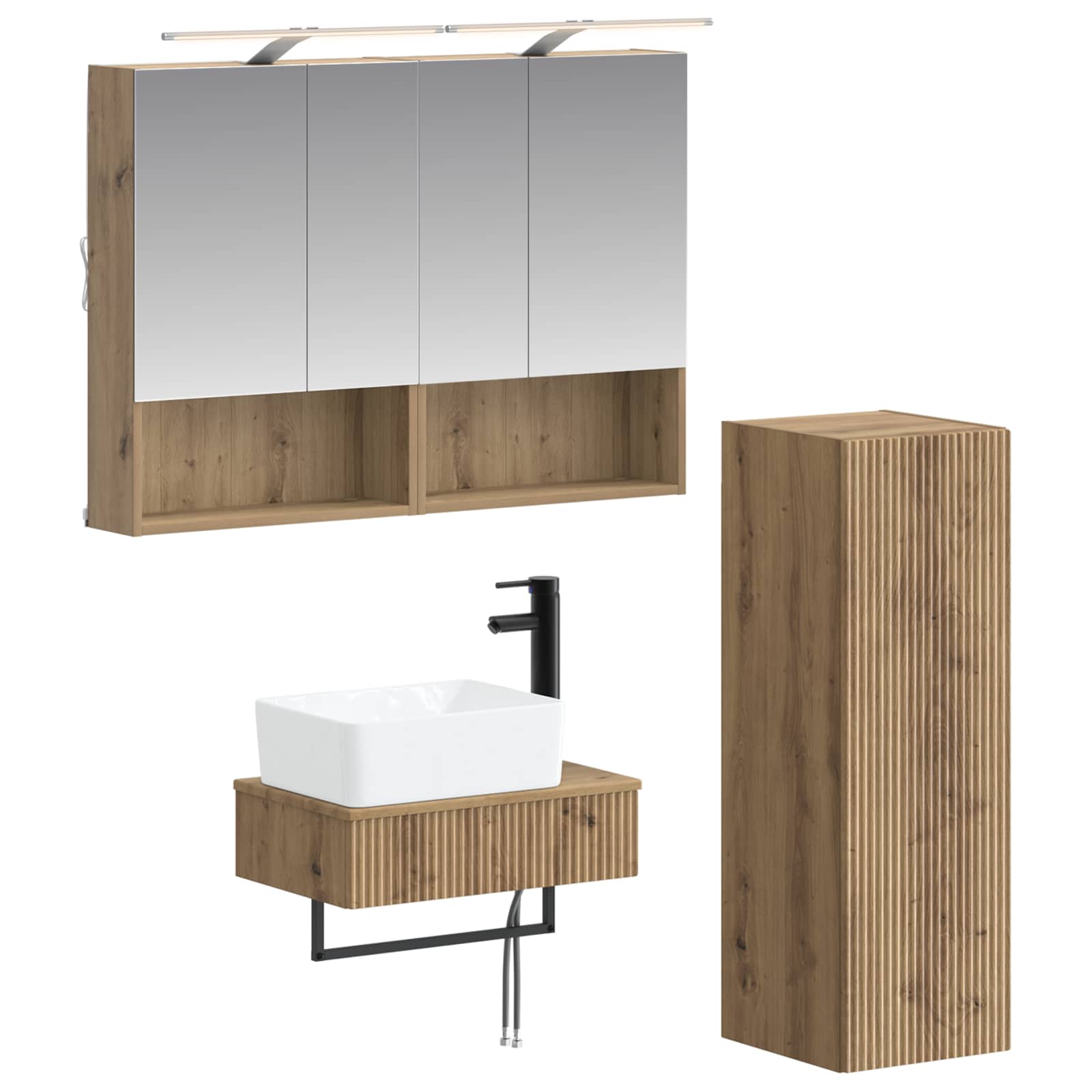 Badkamerkastenset 4 st Artisanaal eiken Bewerkt hout is nu te koop bij PeponiXL, paradijselijk wonen!