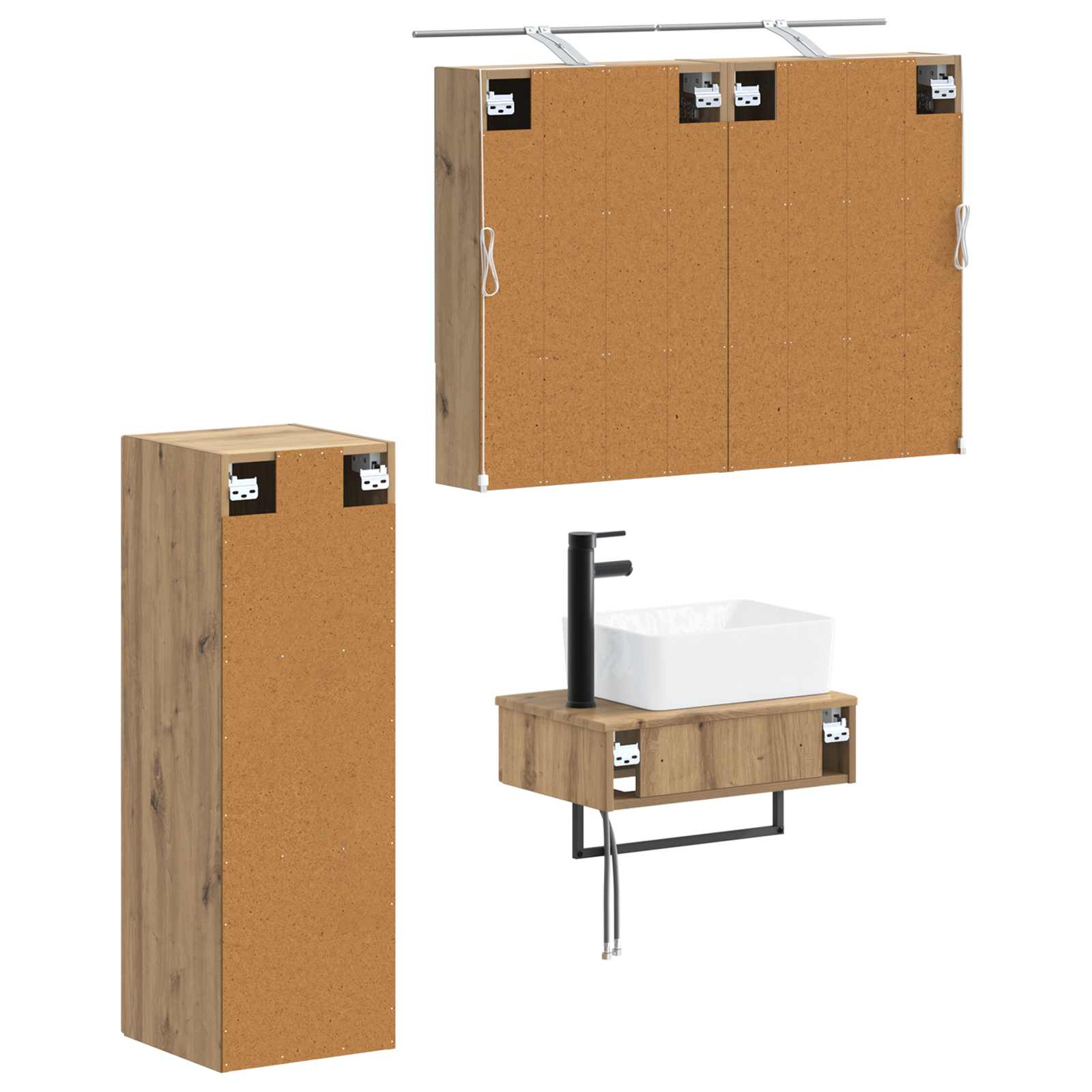 Badkamerkastenset 4 st Artisanaal eiken Bewerkt hout is nu te koop bij PeponiXL, paradijselijk wonen!