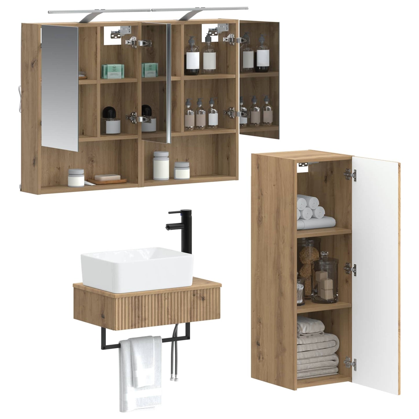 Badkamerkastenset 4 st Artisanaal eiken Bewerkt hout is nu te koop bij PeponiXL, paradijselijk wonen!