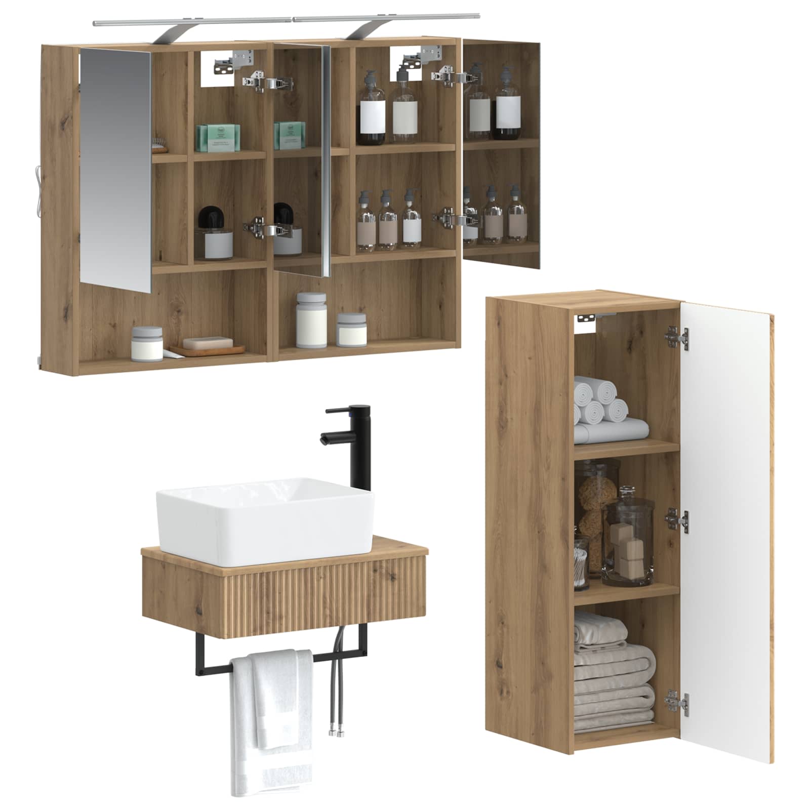 Badkamerkastenset 4 st Artisanaal eiken Bewerkt hout is nu te koop bij PeponiXL, paradijselijk wonen!