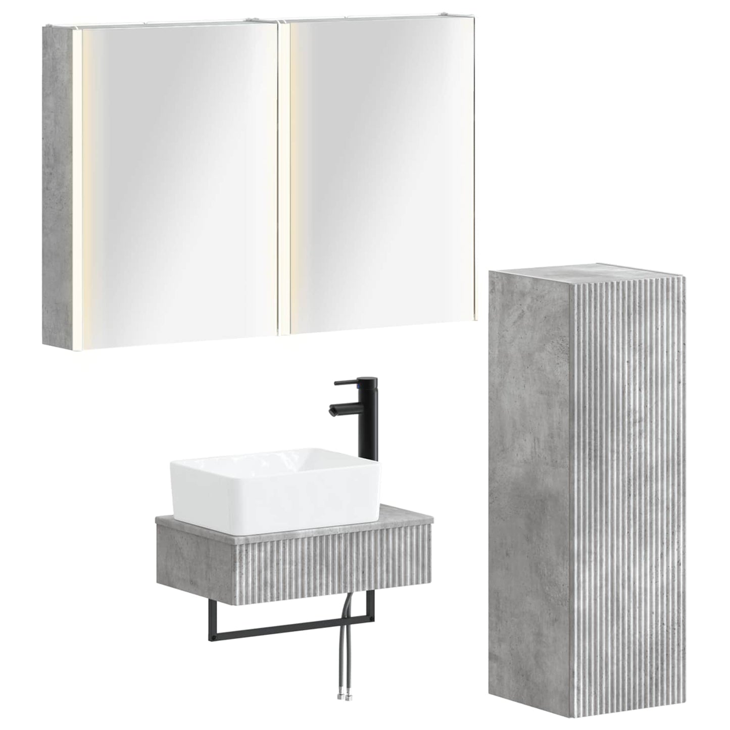 Badkamermeubelset 4 pcs Betongrijs Bewerkt hout en glas is nu te koop bij PeponiXL, paradijselijk wonen!