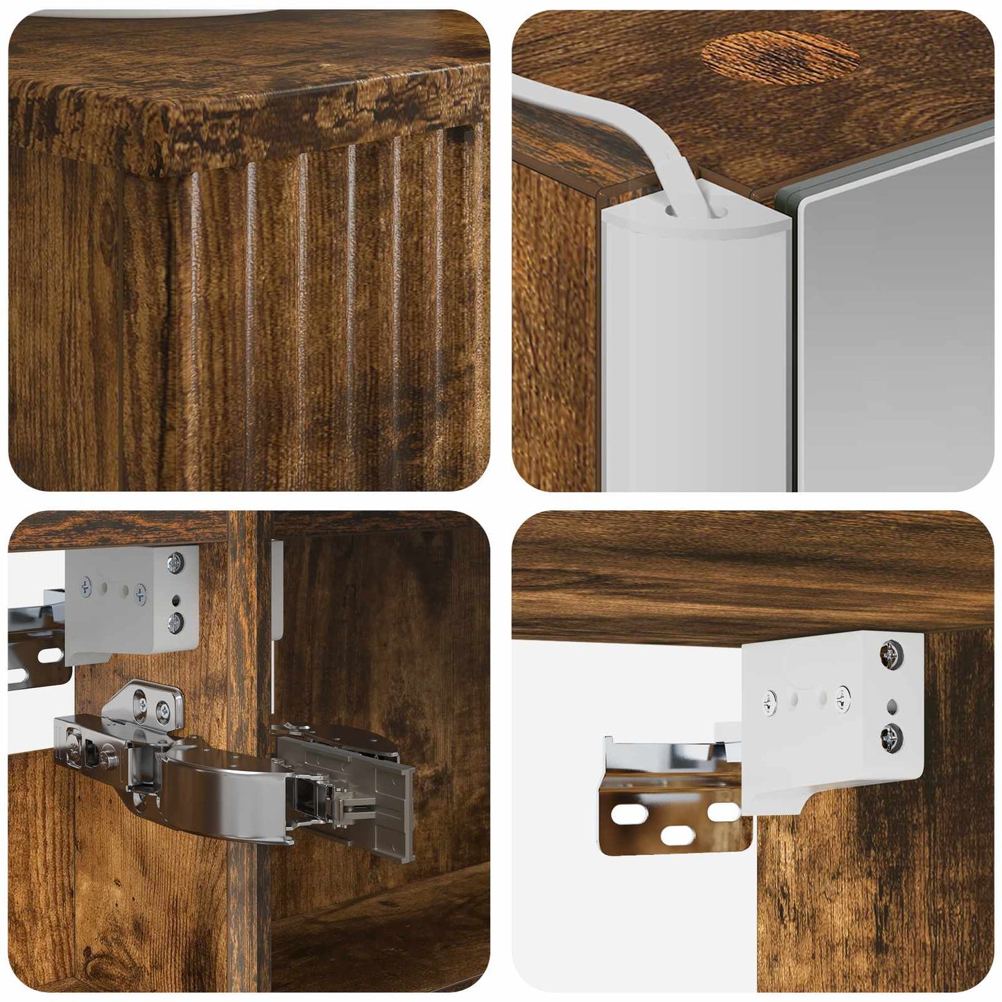 Badkamermeubelset 4 pcs Gerookt eiken Bewerkt hout en glas is nu te koop bij PeponiXL, paradijselijk wonen!