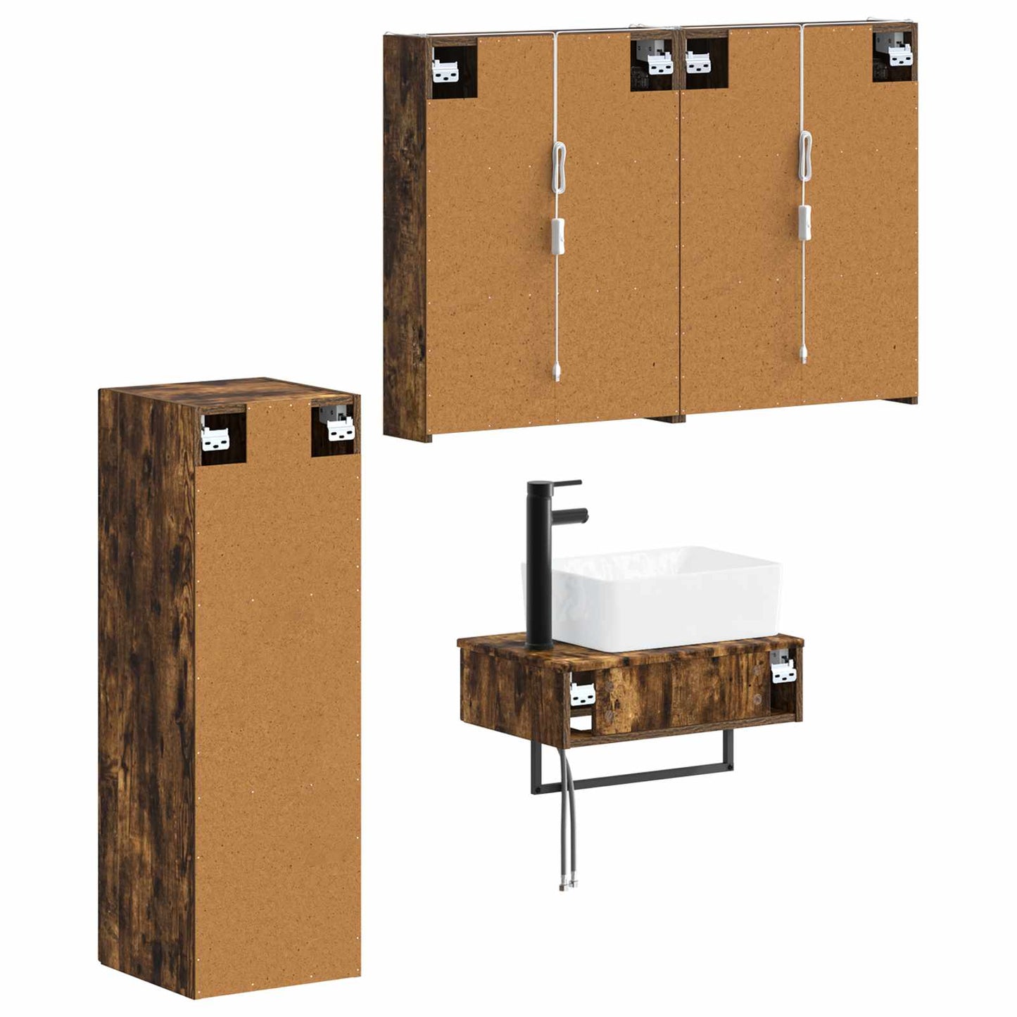 Badkamermeubelset 4 pcs Gerookt eiken Bewerkt hout en glas is nu te koop bij PeponiXL, paradijselijk wonen!