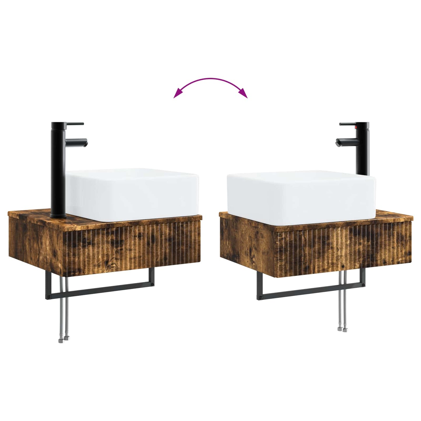 Badkamermeubelset 4 pcs Gerookt eiken Bewerkt hout en glas is nu te koop bij PeponiXL, paradijselijk wonen!