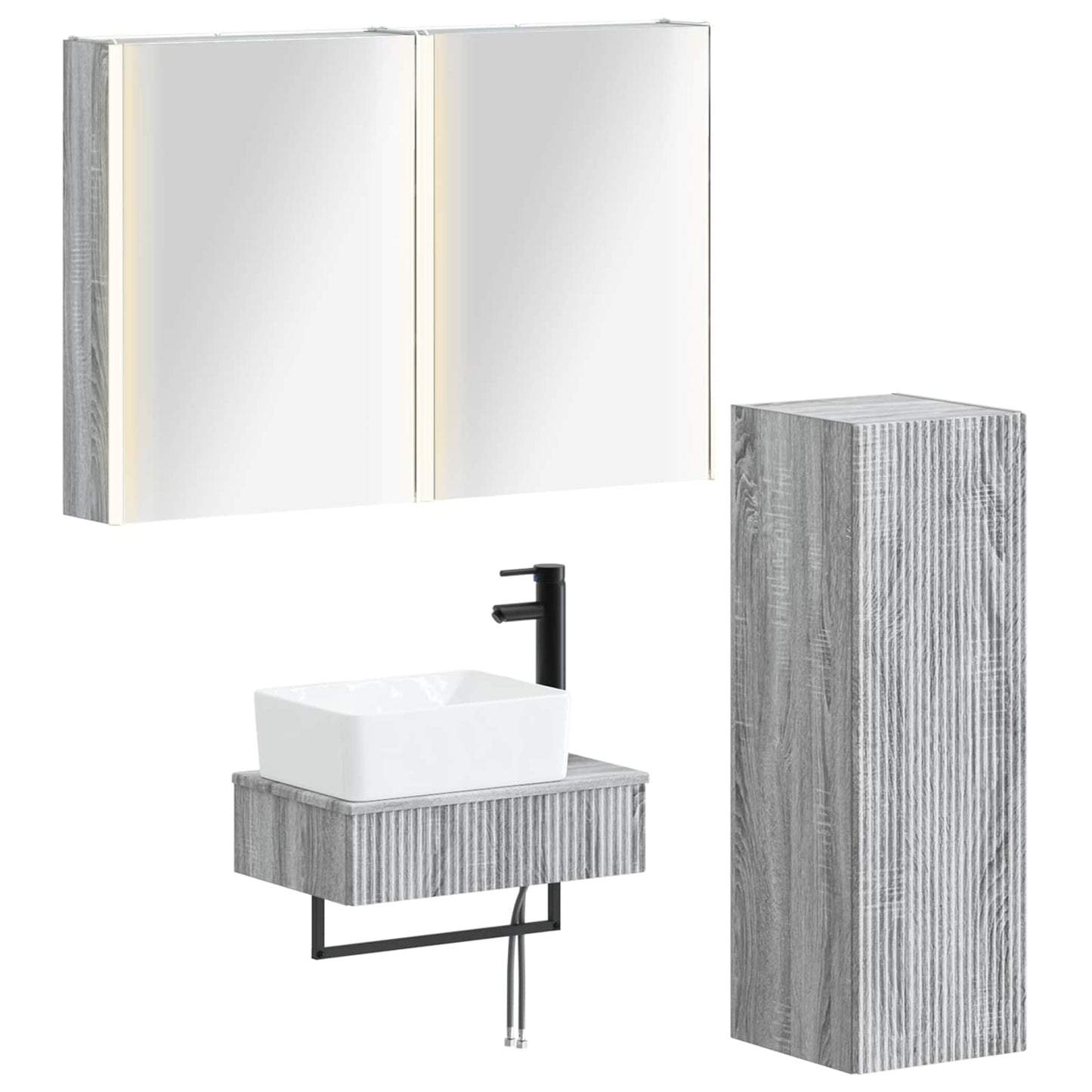 Badkamermeubelset 4 pcs Grijs Sonoma Bewerkt hout en glas is nu te koop bij PeponiXL, paradijselijk wonen!