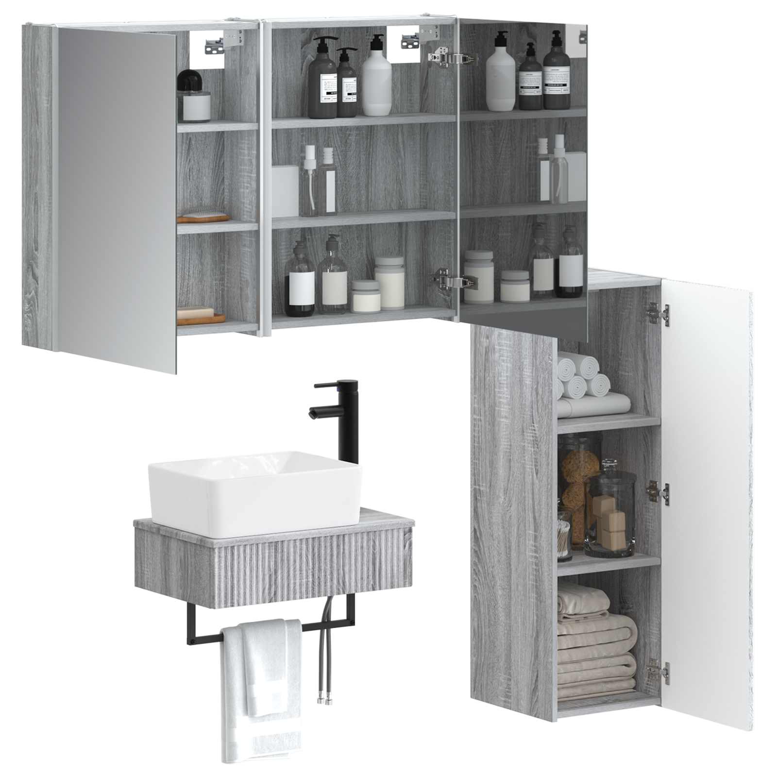Badkamermeubelset 4 pcs Grijs Sonoma Bewerkt hout en glas is nu te koop bij PeponiXL, paradijselijk wonen!