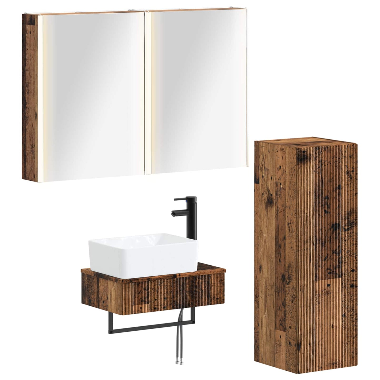 Badkamermeubelset 4 pcs Oud hout Bewerkt hout en glas is nu te koop bij PeponiXL, paradijselijk wonen!