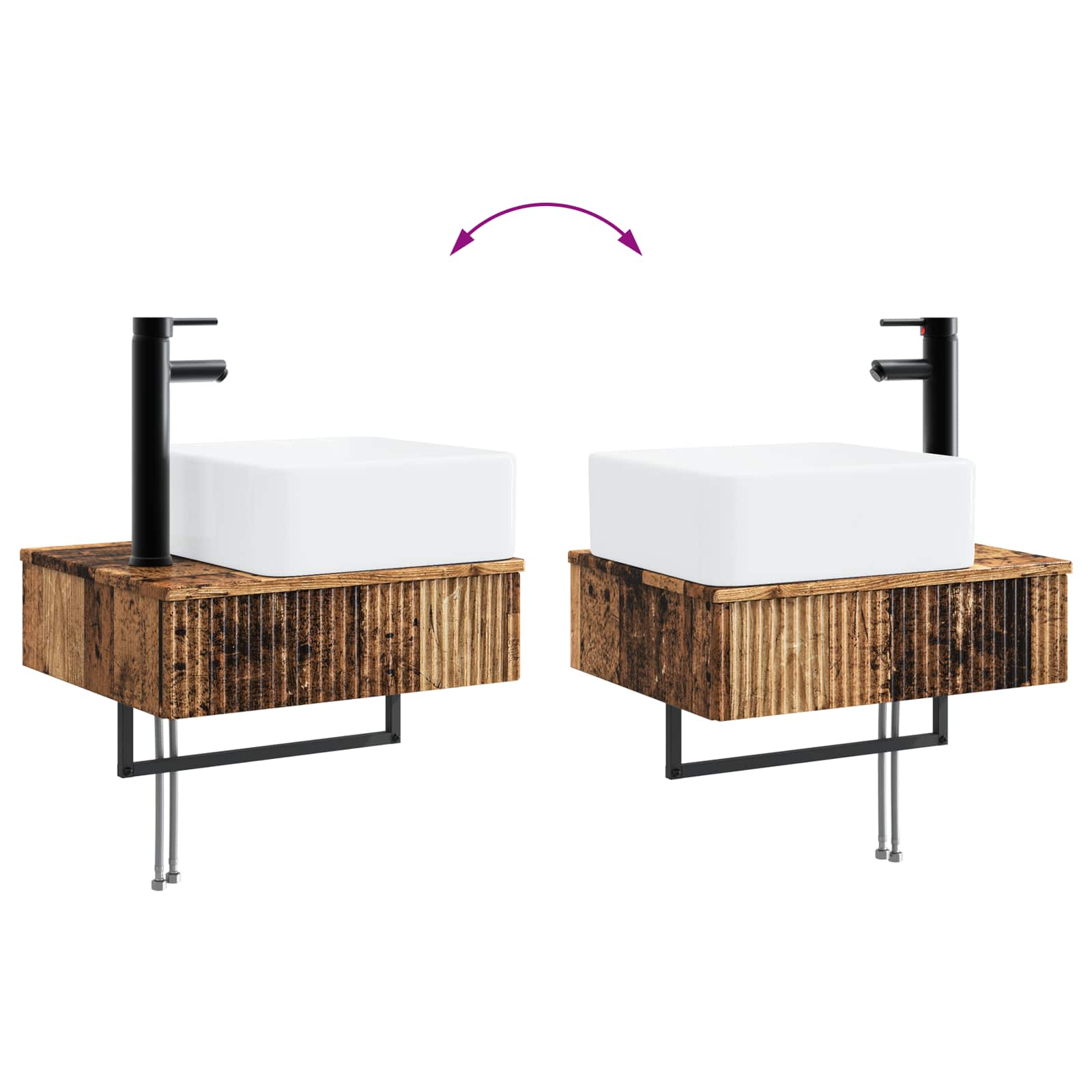 Badkamermeubelset 4 pcs Oud hout Bewerkt hout en glas is nu te koop bij PeponiXL, paradijselijk wonen!