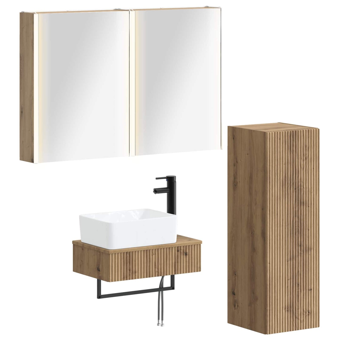 Badkamermeubelset 4 pcs Artisanaal eiken Bewerkt hout en glas is nu te koop bij PeponiXL, paradijselijk wonen!