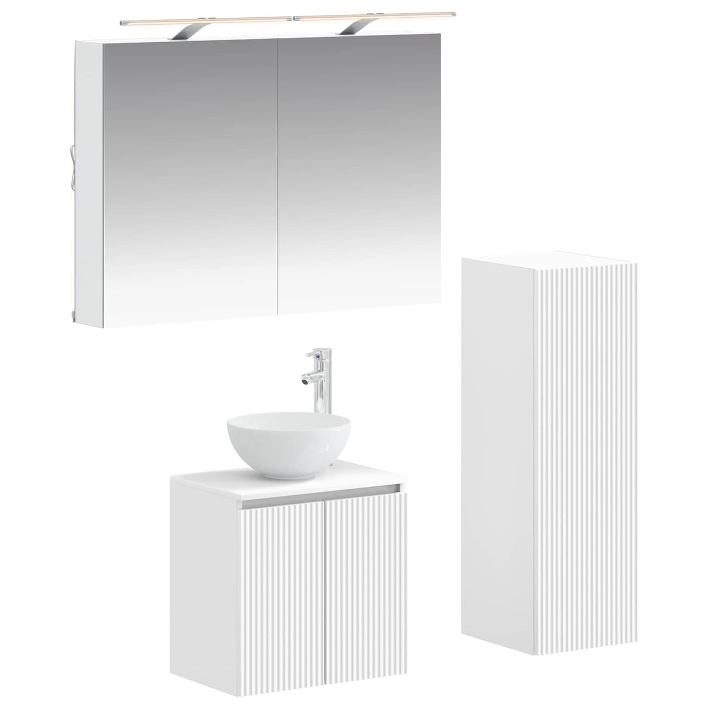 Badkamermeubelset 4 pcs Wit Bewerkt hout en glas is nu te koop bij PeponiXL, paradijselijk wonen!
