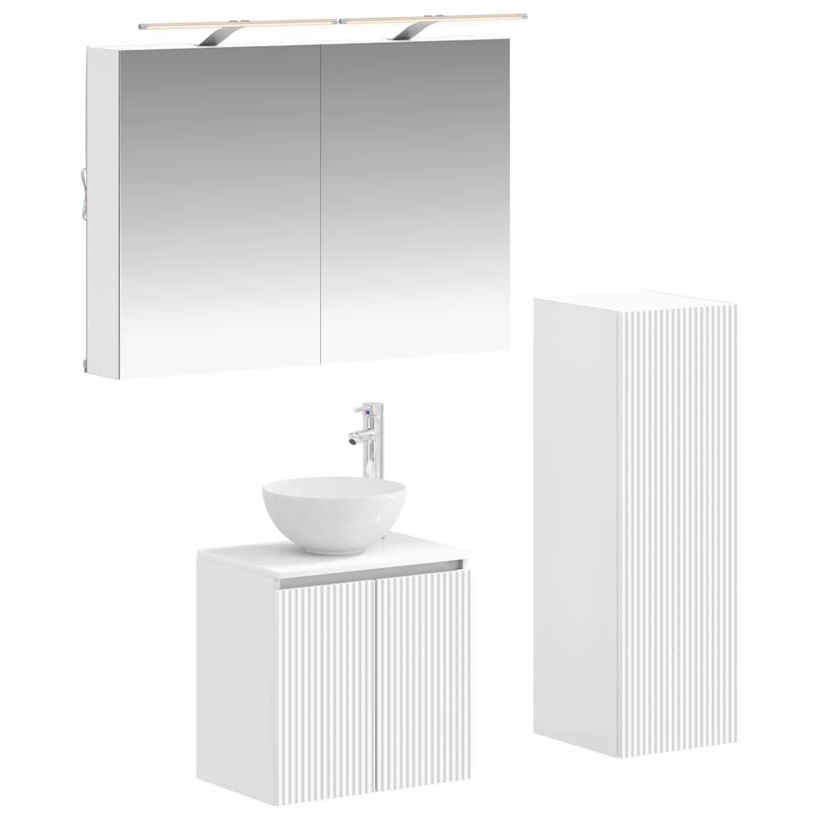 Badkamermeubelset 4 pcs Wit Bewerkt hout en glas is nu te koop bij PeponiXL, paradijselijk wonen!