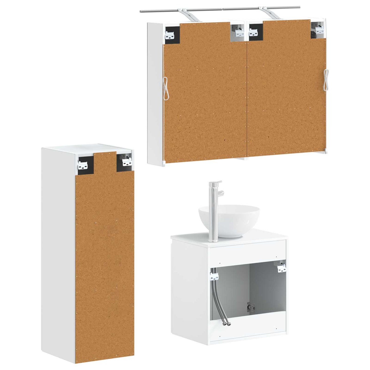 Badkamermeubelset 4 pcs Wit Bewerkt hout en glas is nu te koop bij PeponiXL, paradijselijk wonen!