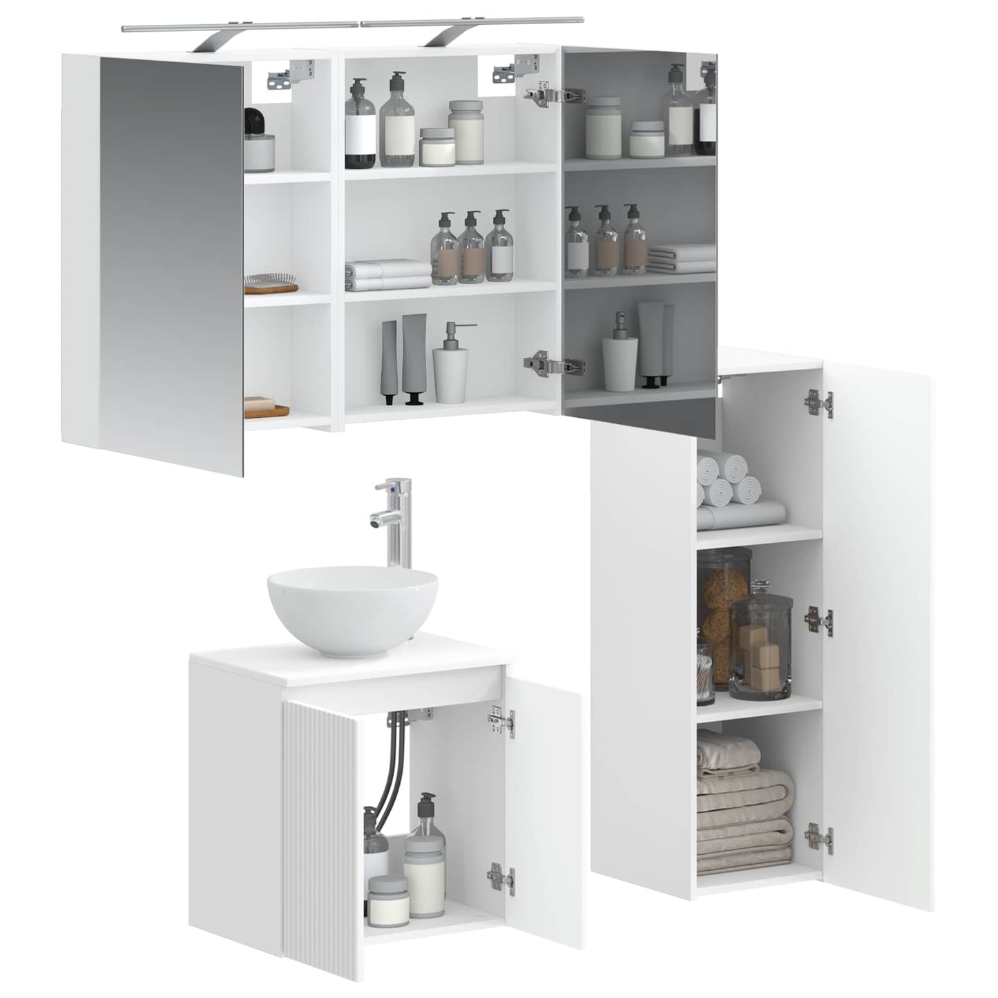 Badkamermeubelset 4 pcs Wit Bewerkt hout en glas is nu te koop bij PeponiXL, paradijselijk wonen!