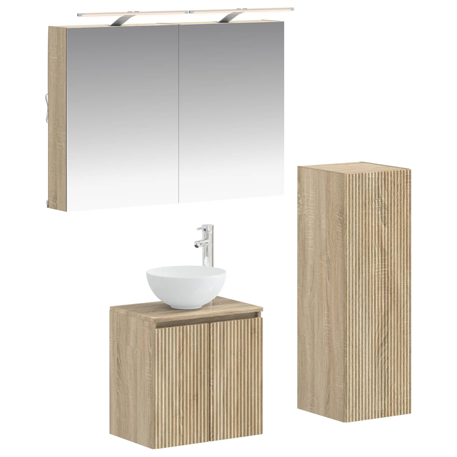 Badkamermeubelset 4 pcs Sonoma Eiken Bewerkt hout en glas is nu te koop bij PeponiXL, paradijselijk wonen!