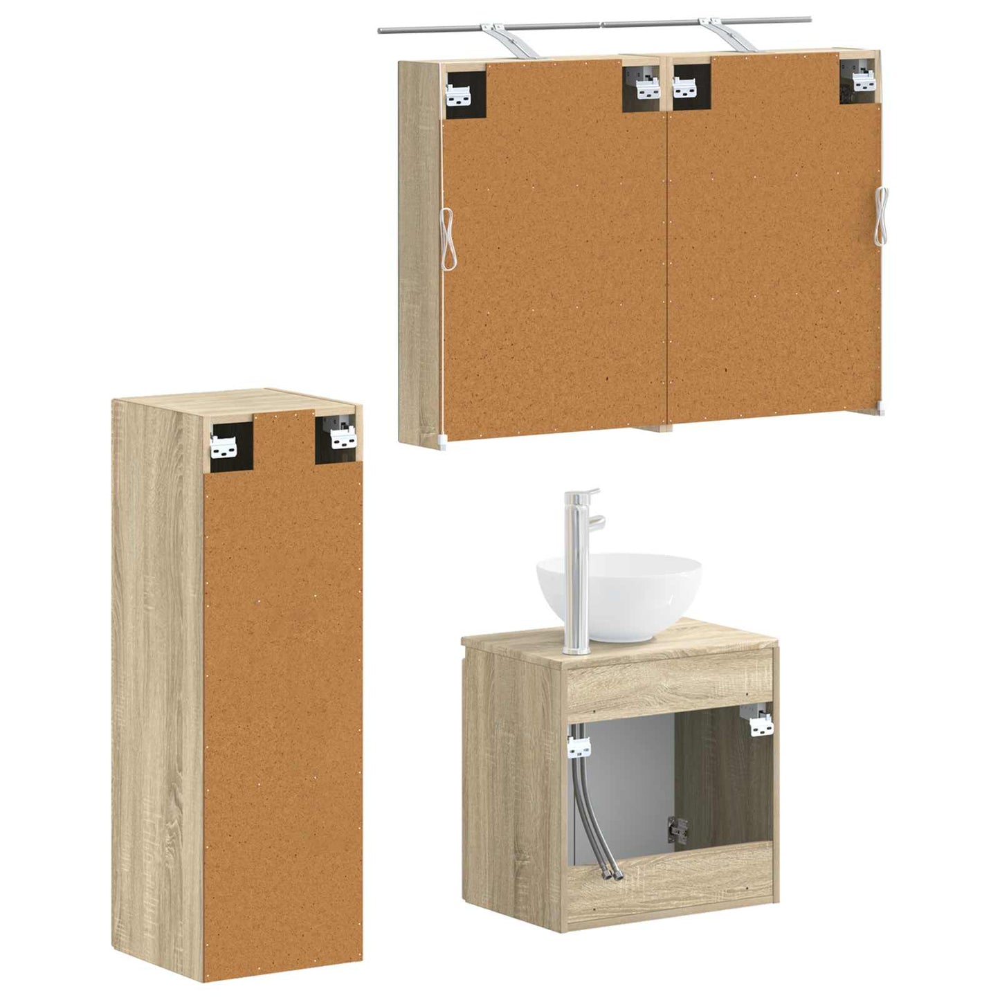Badkamermeubelset 4 pcs Sonoma Eiken Bewerkt hout en glas is nu te koop bij PeponiXL, paradijselijk wonen!