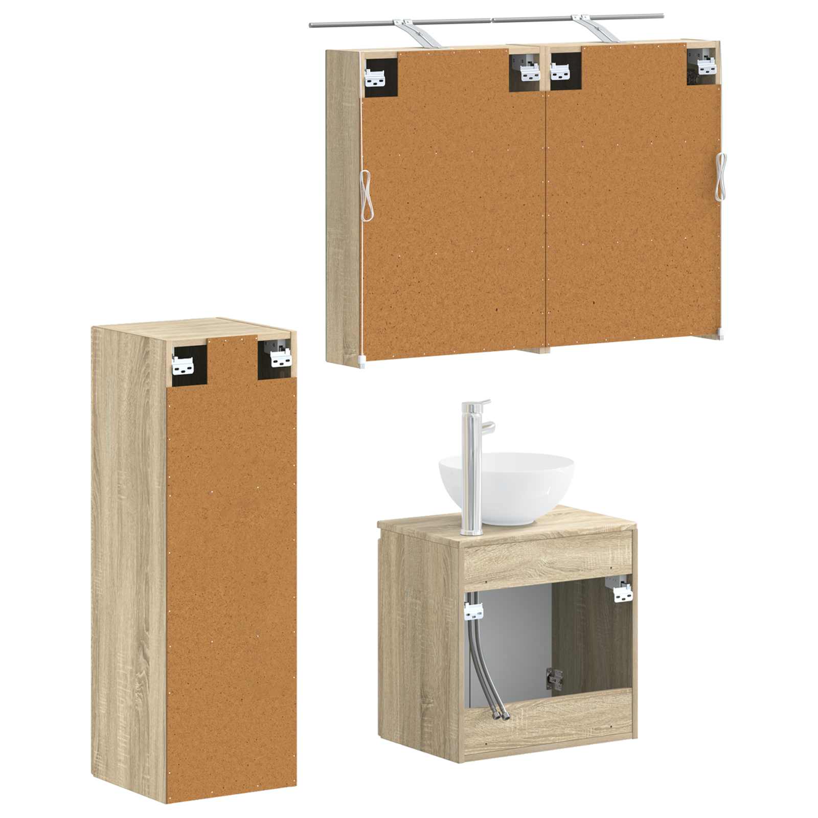 Badkamermeubelset 4 pcs Sonoma Eiken Bewerkt hout en glas is nu te koop bij PeponiXL, paradijselijk wonen!