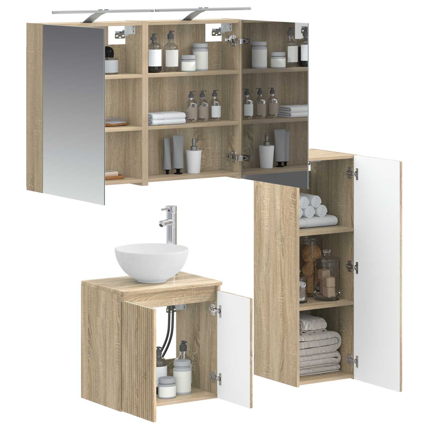Badkamermeubelset 4 pcs Sonoma Eiken Bewerkt hout en glas is nu te koop bij PeponiXL, paradijselijk wonen!