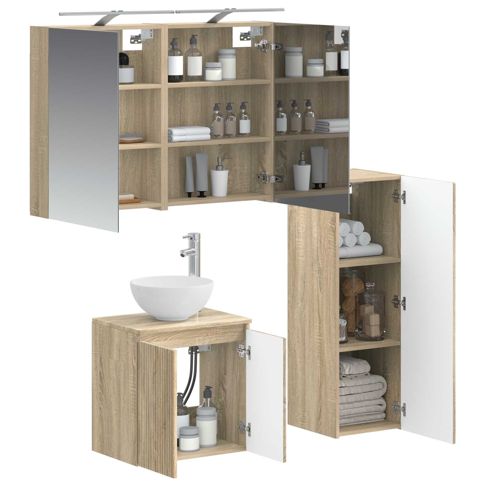 Badkamermeubelset 4 pcs Sonoma Eiken Bewerkt hout en glas is nu te koop bij PeponiXL, paradijselijk wonen!