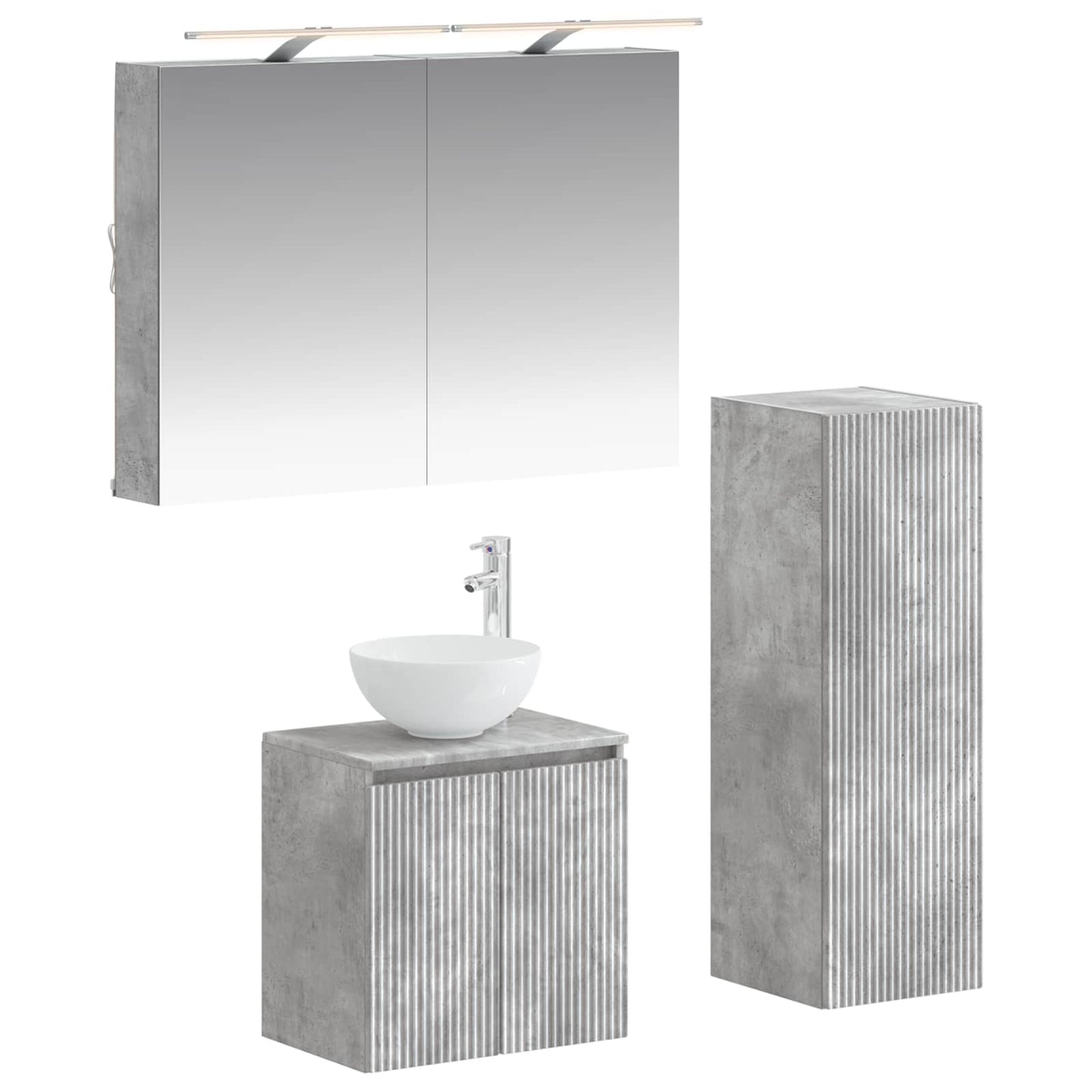 Badkamermeubelset 4 pcs Betongrijs Bewerkt hout en glas is nu te koop bij PeponiXL, paradijselijk wonen!