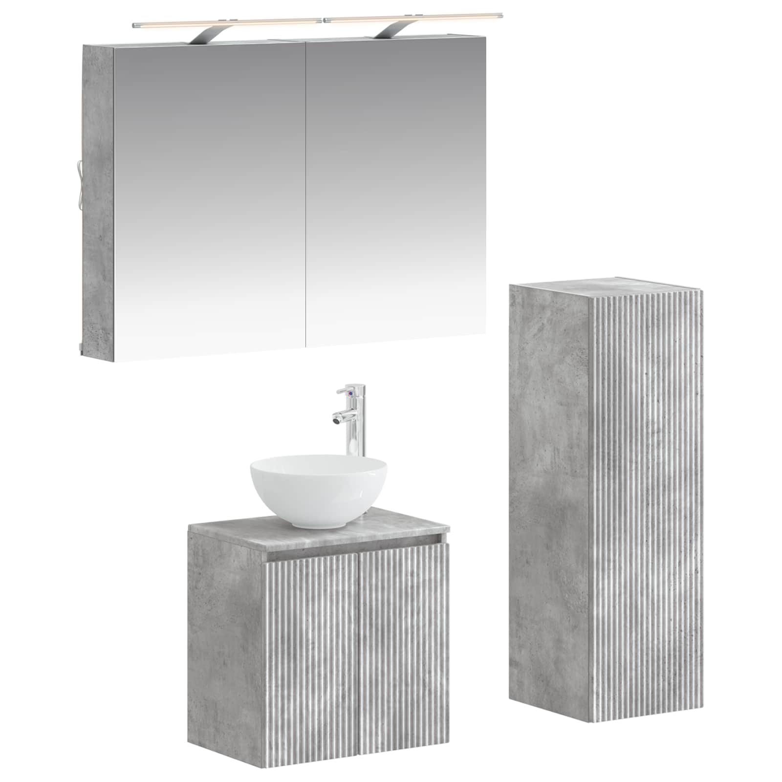 Badkamermeubelset 4 pcs Betongrijs Bewerkt hout en glas is nu te koop bij PeponiXL, paradijselijk wonen!