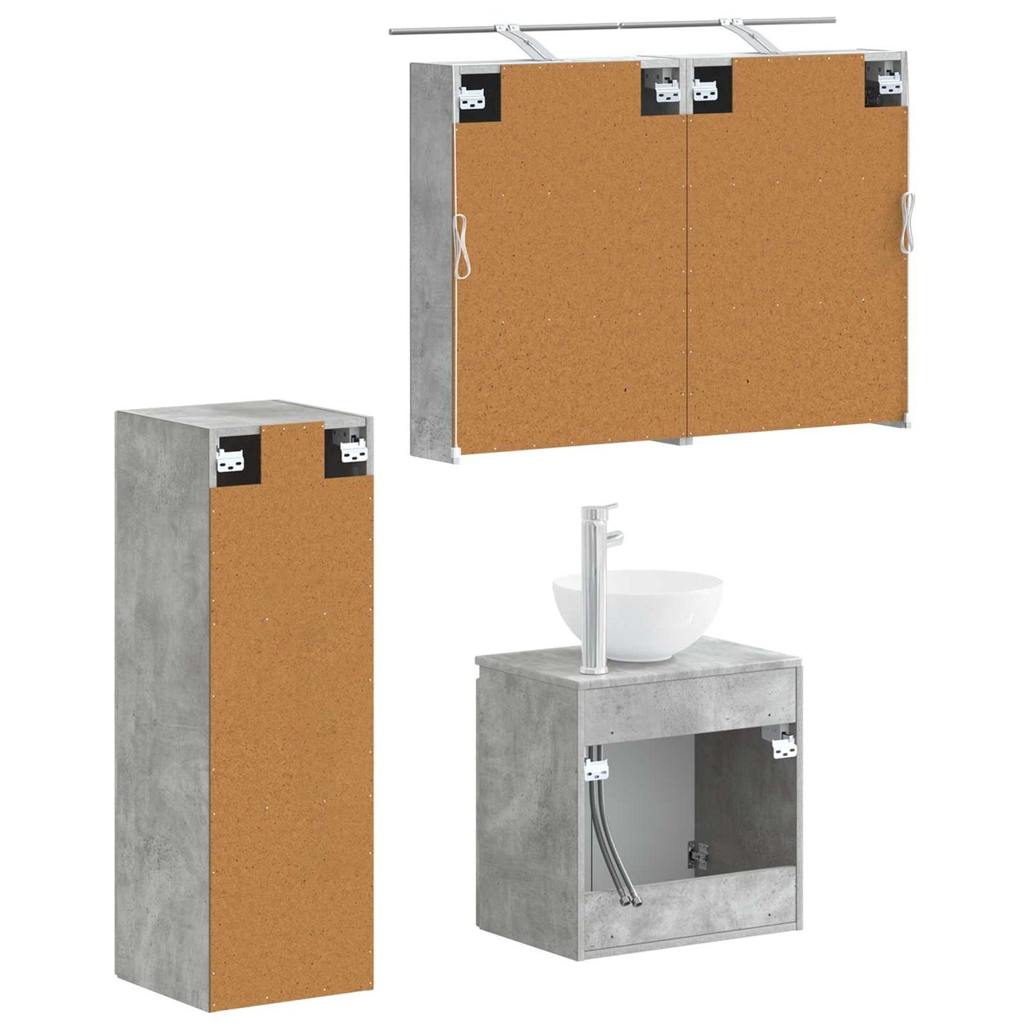 Badkamermeubelset 4 pcs Betongrijs Bewerkt hout en glas is nu te koop bij PeponiXL, paradijselijk wonen!