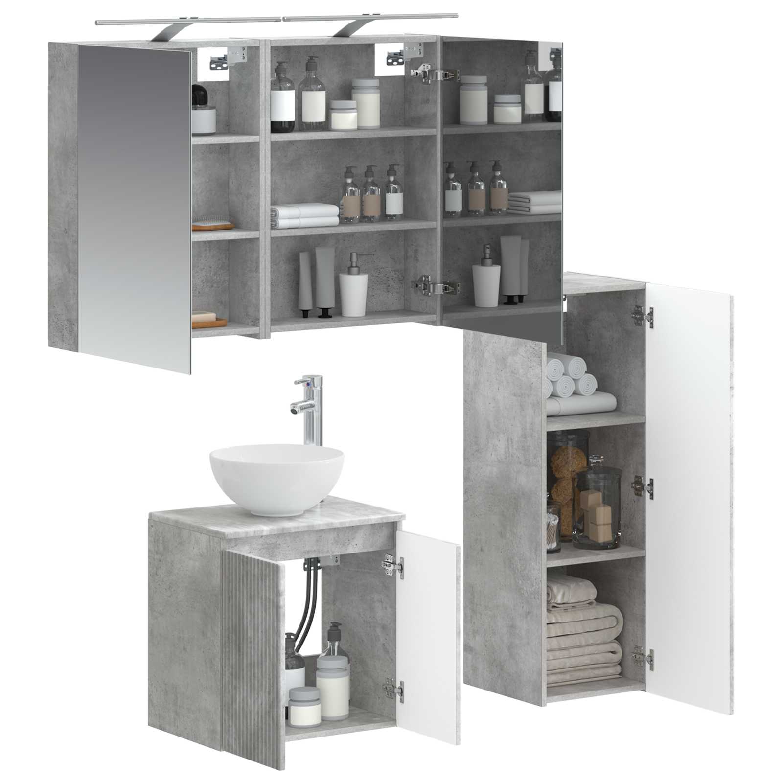 Badkamermeubelset 4 pcs Betongrijs Bewerkt hout en glas is nu te koop bij PeponiXL, paradijselijk wonen!