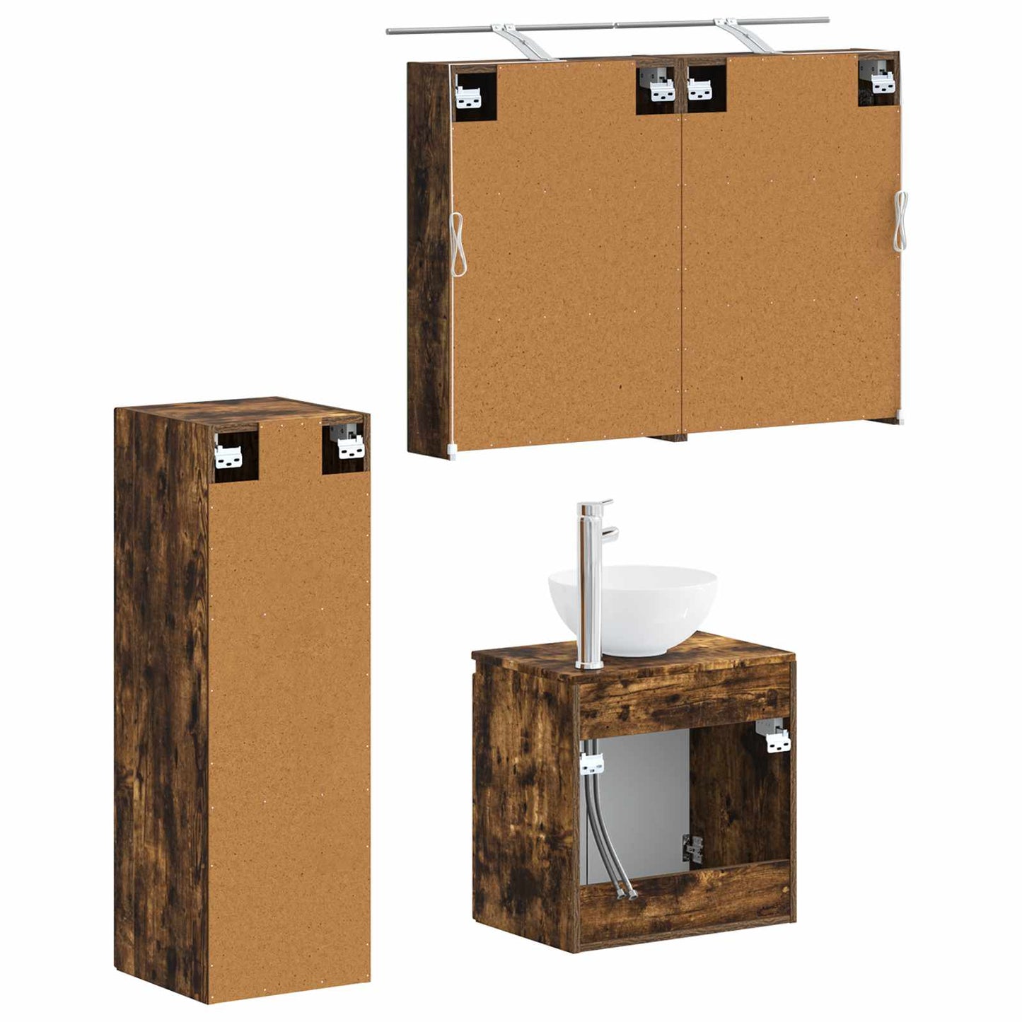 Badkamermeubelset 4 pcs Gerookt eiken Bewerkt hout en glas is nu te koop bij PeponiXL, paradijselijk wonen!