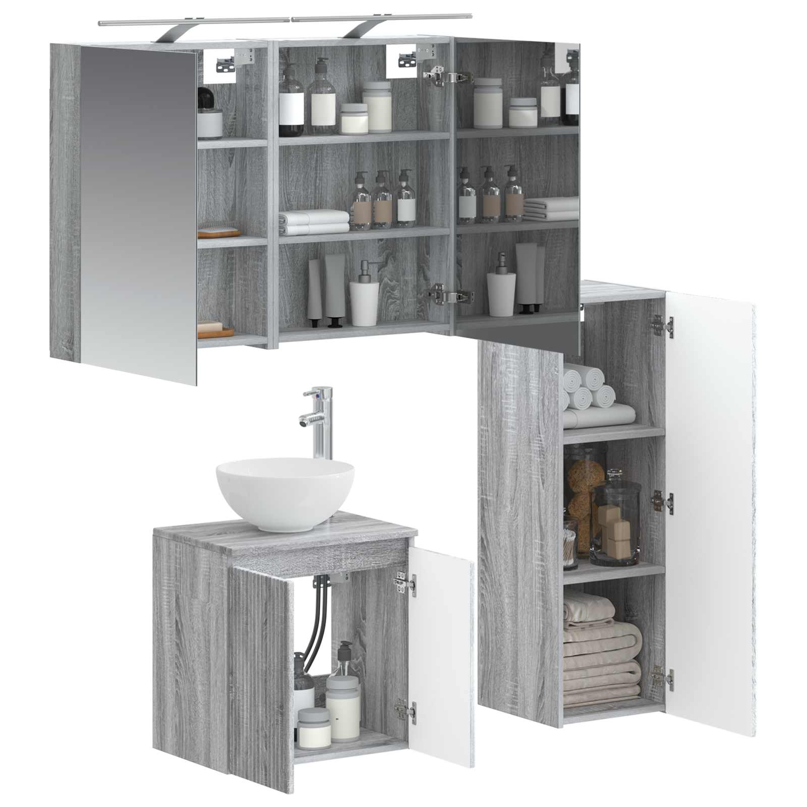 Badkamermeubelset 4 pcs Grijs Sonoma Bewerkt hout en glas is nu te koop bij PeponiXL, paradijselijk wonen!