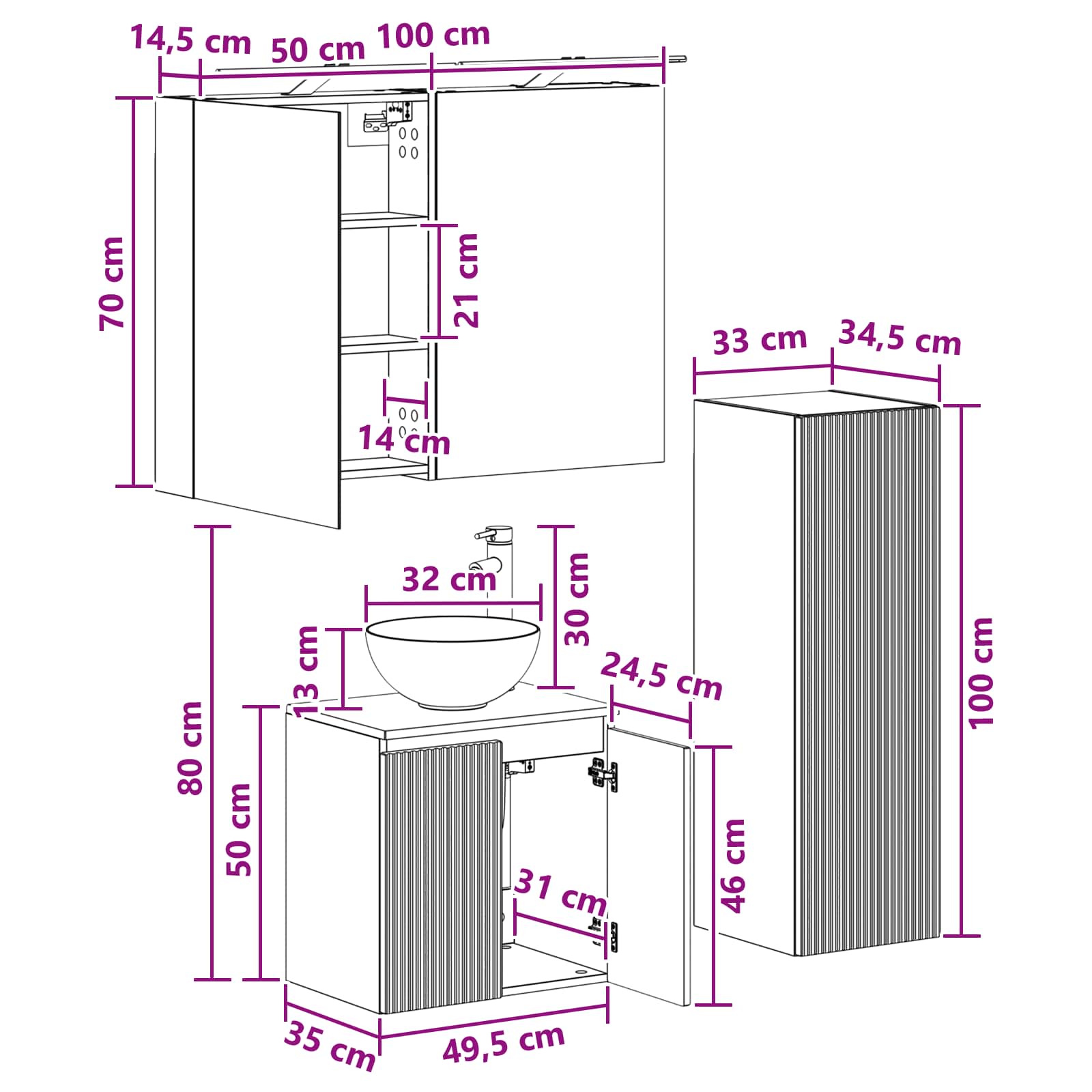Badkamermeubelset 4 pcs Grijs Sonoma Bewerkt hout en glas is nu te koop bij PeponiXL, paradijselijk wonen!