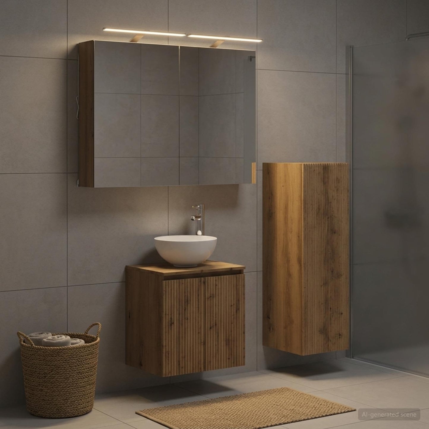 Badkamermeubelset 4 st Artisanaal eiken Bewerkt hout en glas is nu te koop bij PeponiXL, paradijselijk wonen!