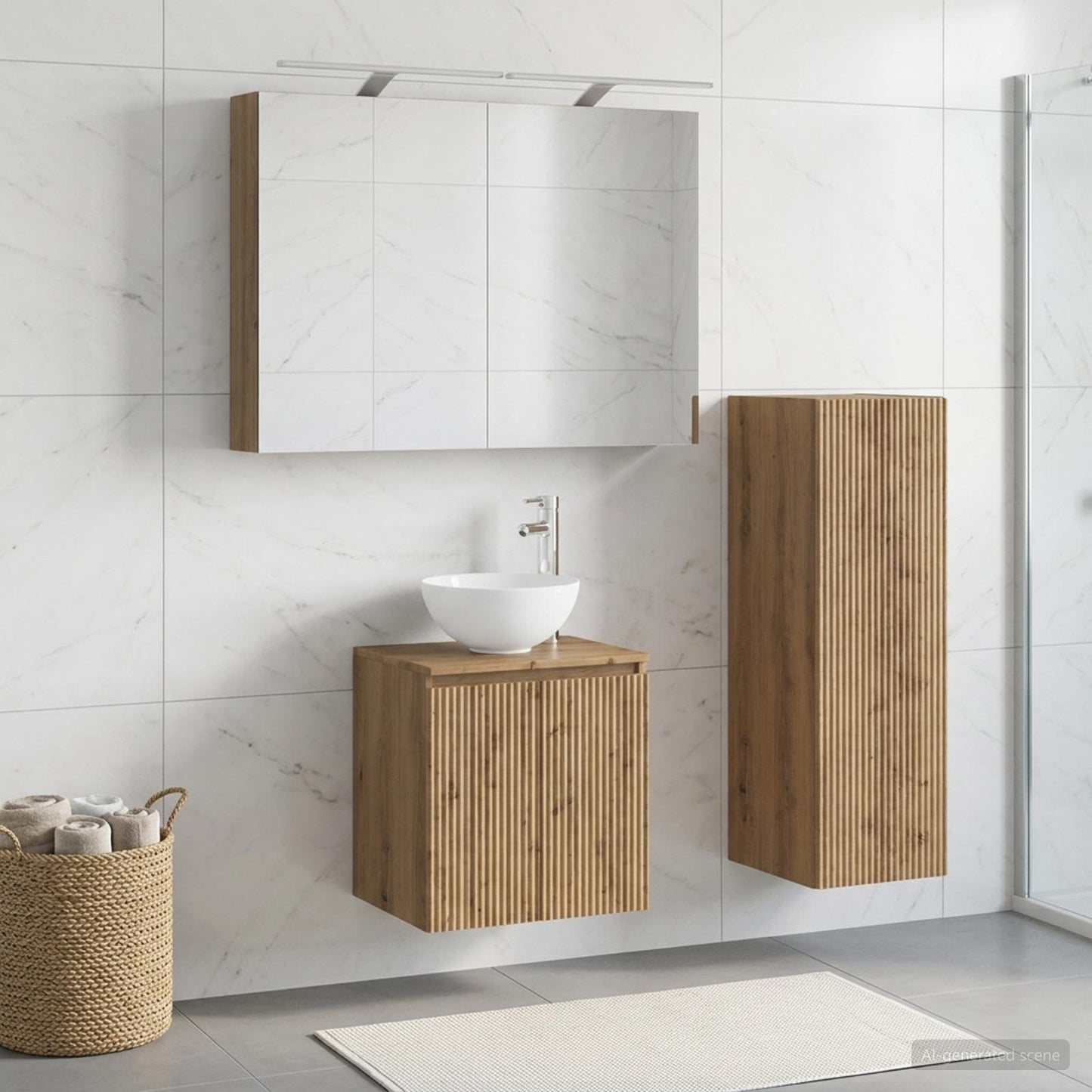 Badkamermeubelset 4 st Artisanaal eiken Bewerkt hout en glas is nu te koop bij PeponiXL, paradijselijk wonen!