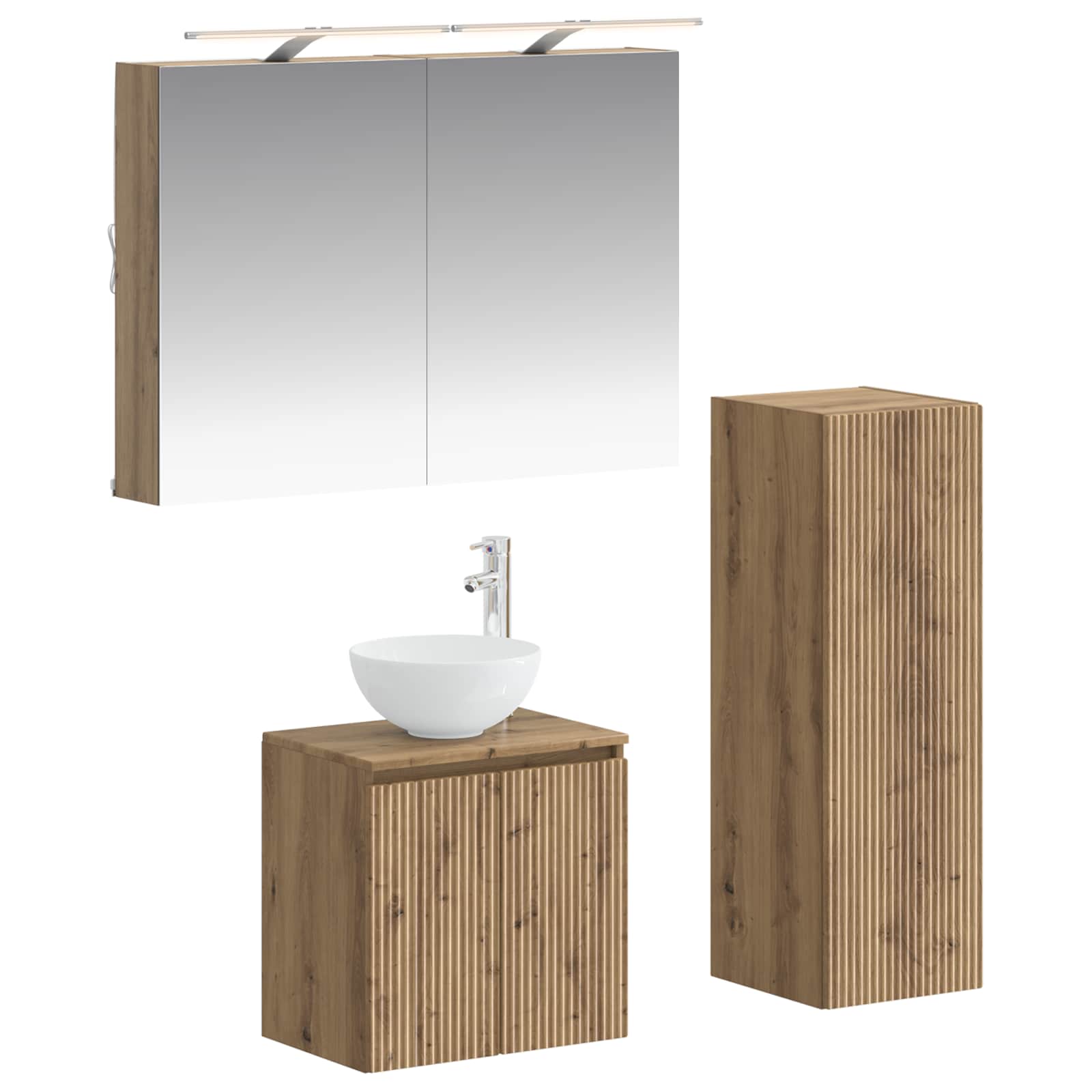Badkamermeubelset 4 st Artisanaal eiken Bewerkt hout en glas is nu te koop bij PeponiXL, paradijselijk wonen!