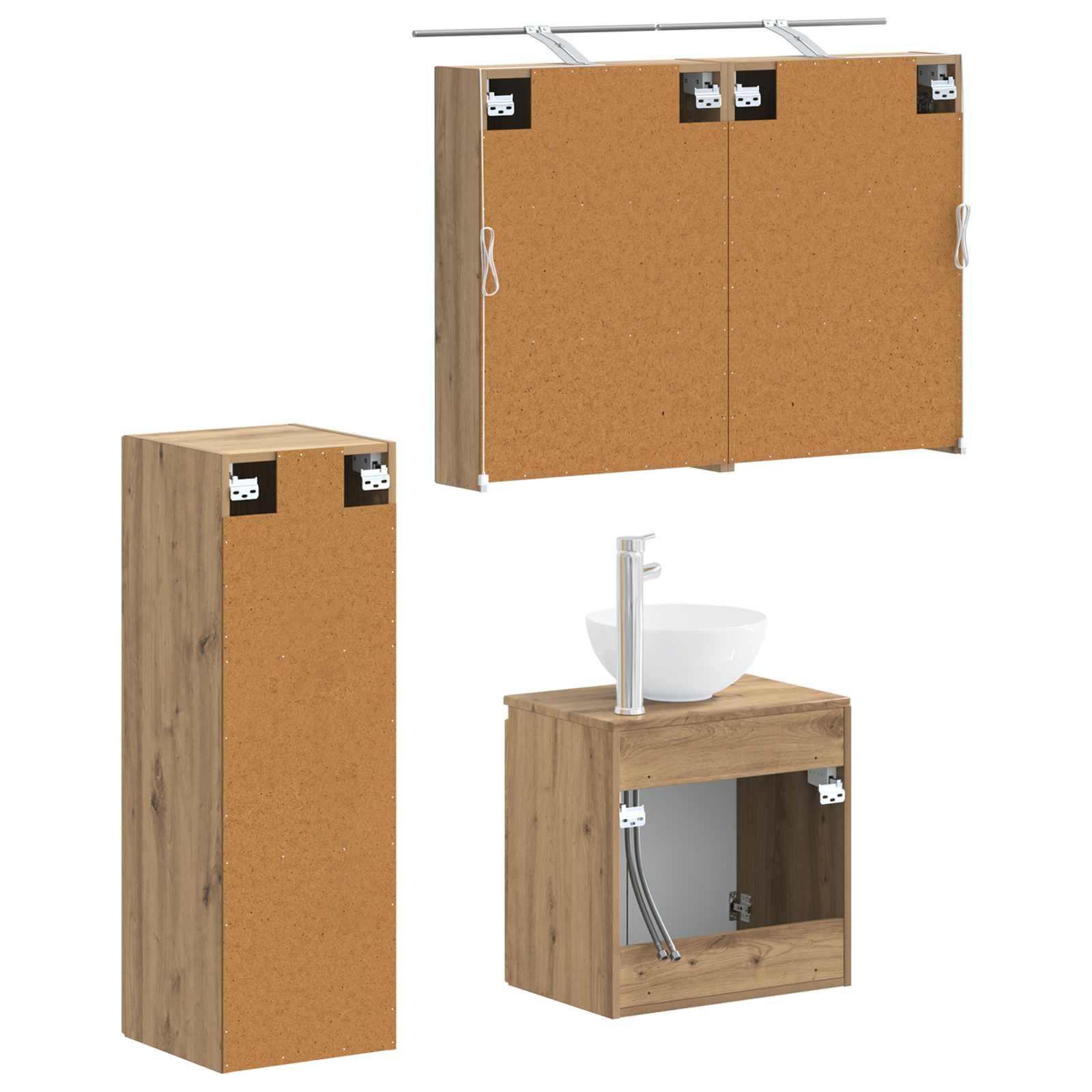 Badkamermeubelset 4 st Artisanaal eiken Bewerkt hout en glas is nu te koop bij PeponiXL, paradijselijk wonen!