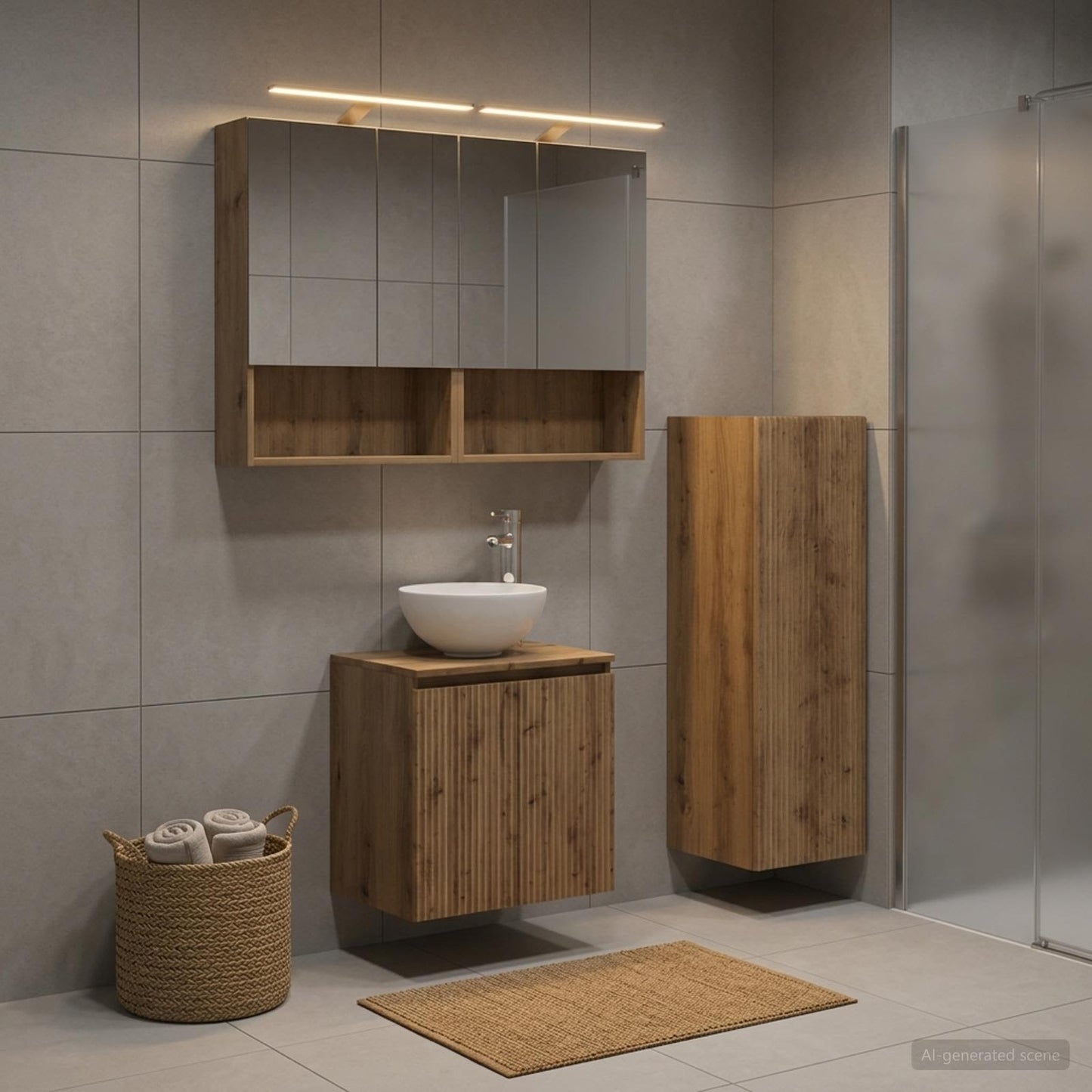 Badkamermeubelset 4 st Artisanaal eiken Bewerkt hout en glas is nu te koop bij PeponiXL, paradijselijk wonen!