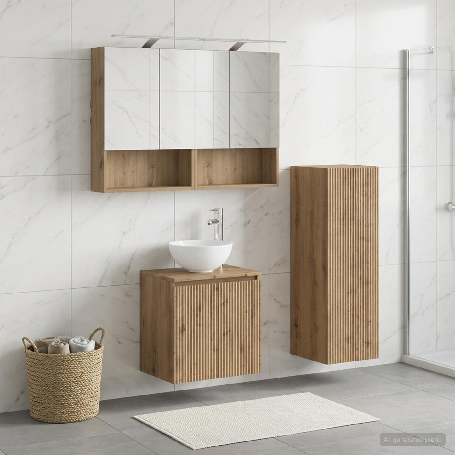 Badkamermeubelset 4 st Artisanaal eiken Bewerkt hout en glas is nu te koop bij PeponiXL, paradijselijk wonen!