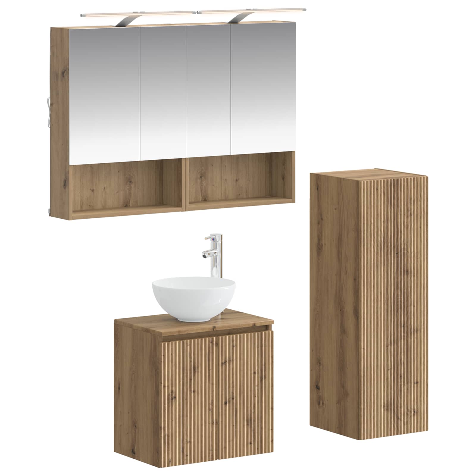 Badkamermeubelset 4 st Artisanaal eiken Bewerkt hout en glas is nu te koop bij PeponiXL, paradijselijk wonen!
