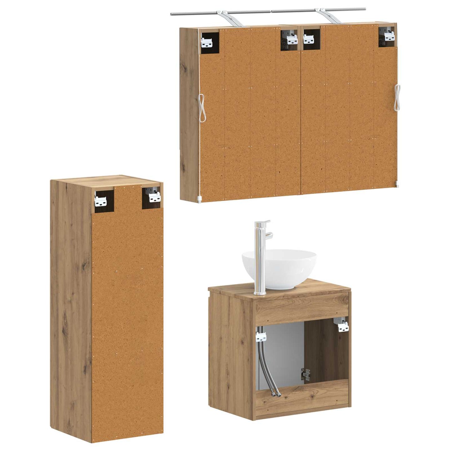 Badkamermeubelset 4 st Artisanaal eiken Bewerkt hout en glas is nu te koop bij PeponiXL, paradijselijk wonen!