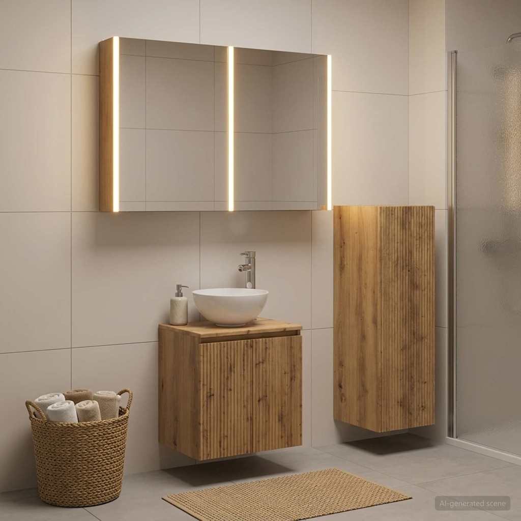 Badkamermeubelset 4 st Artisanaal eiken Bewerkt hout en glas is nu te koop bij PeponiXL, paradijselijk wonen!