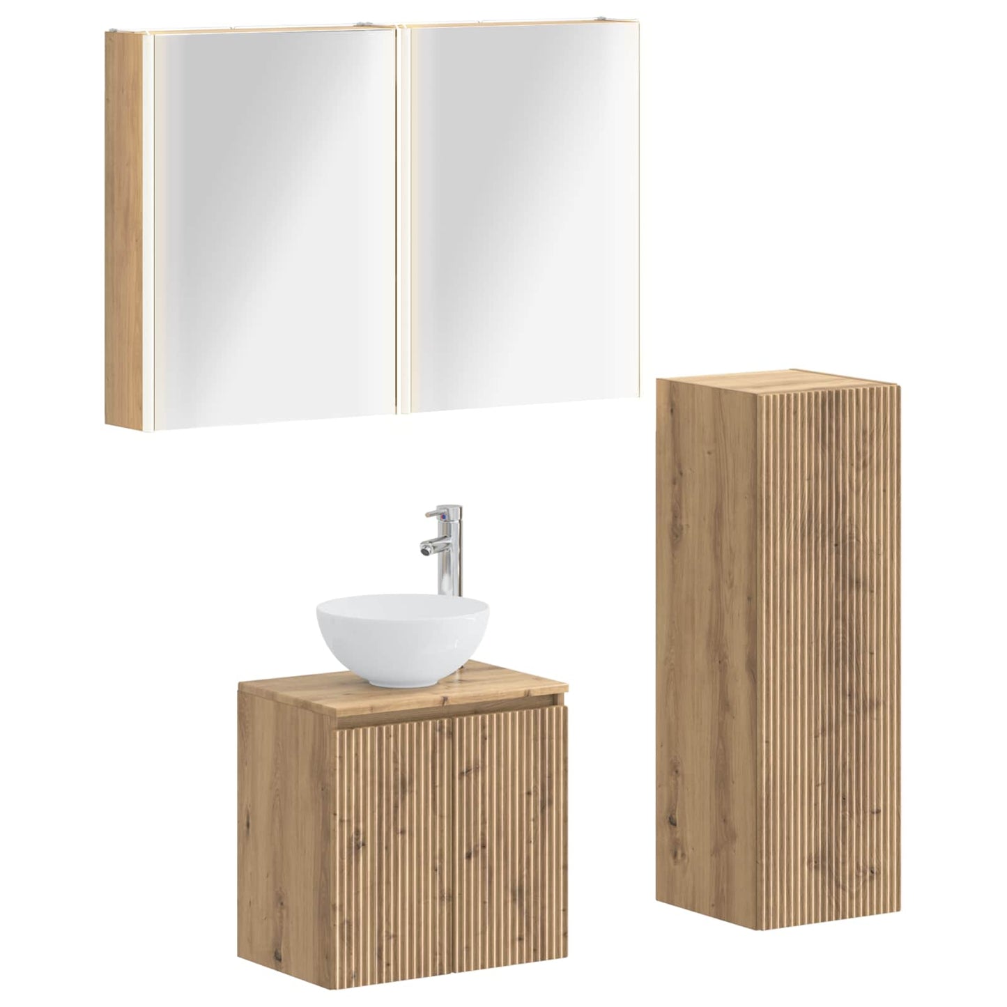 Badkamermeubelset 4 st Artisanaal eiken Bewerkt hout en glas is nu te koop bij PeponiXL, paradijselijk wonen!