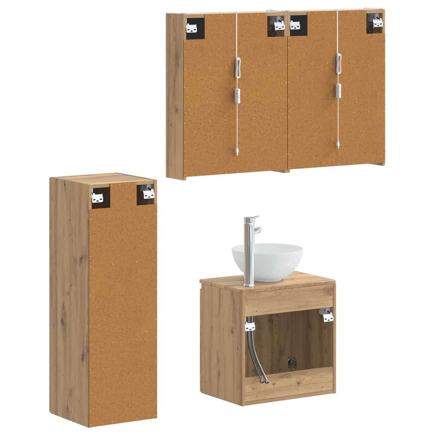 Badkamermeubelset 4 st Artisanaal eiken Bewerkt hout en glas is nu te koop bij PeponiXL, paradijselijk wonen!