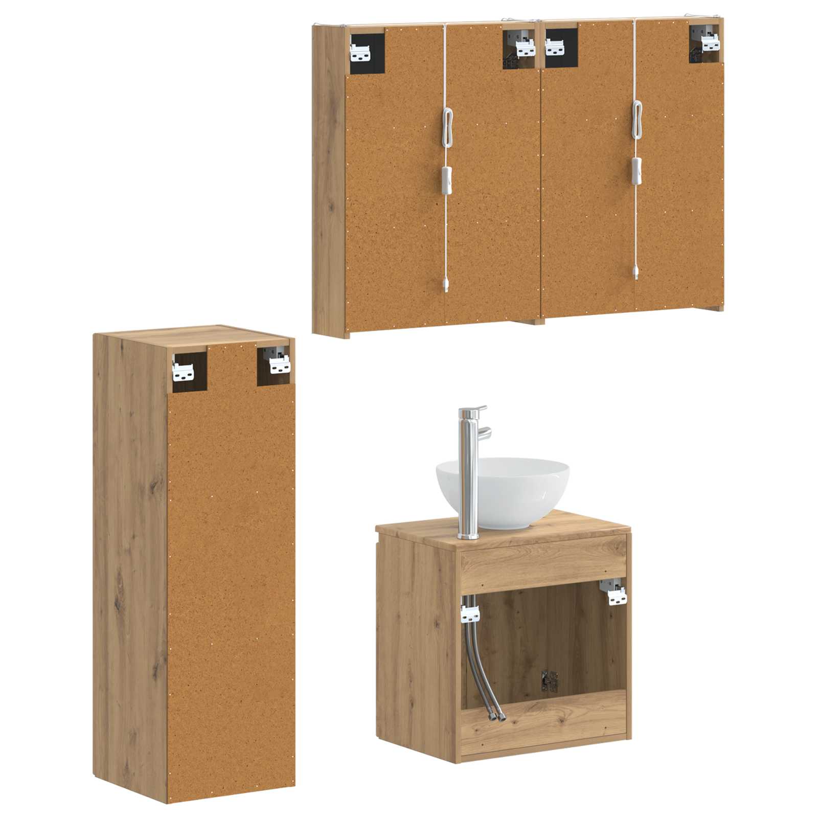 Badkamermeubelset 4 st Artisanaal eiken Bewerkt hout en glas is nu te koop bij PeponiXL, paradijselijk wonen!