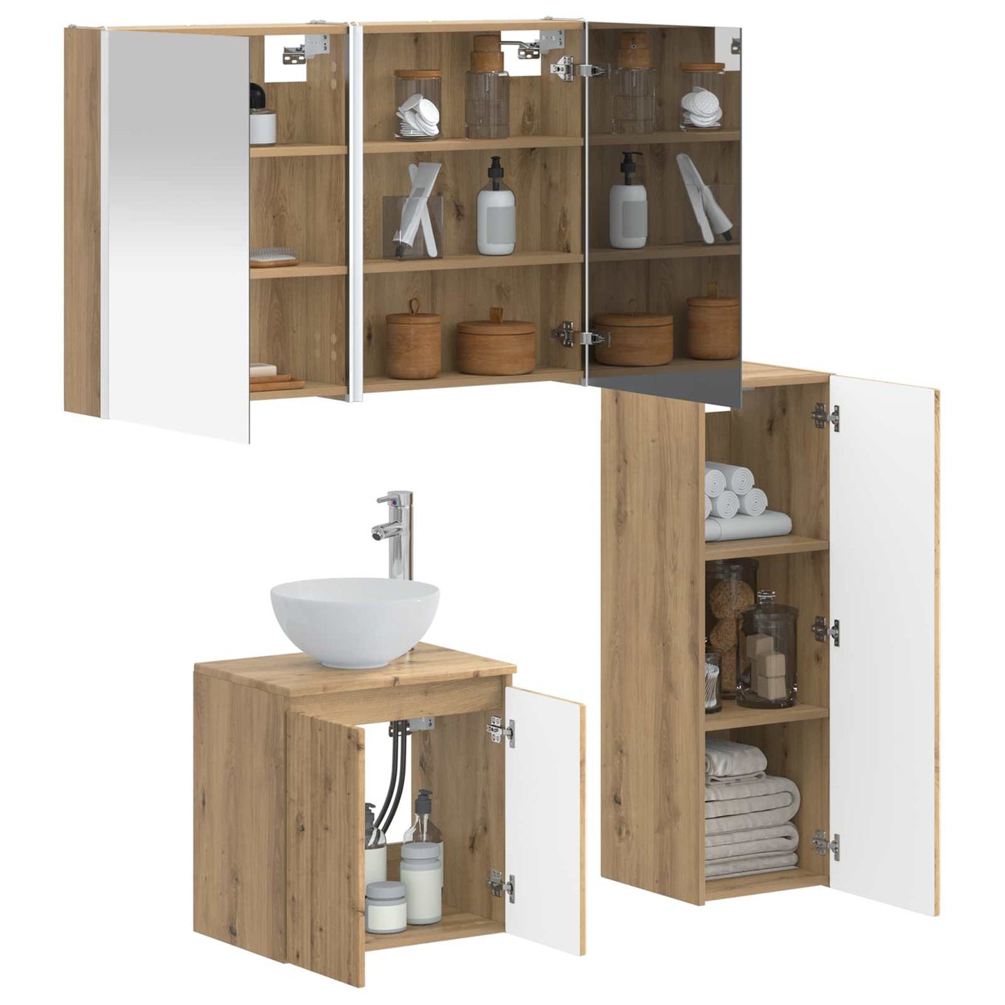 Badkamermeubelset 4 st Artisanaal eiken Bewerkt hout en glas is nu te koop bij PeponiXL, paradijselijk wonen!