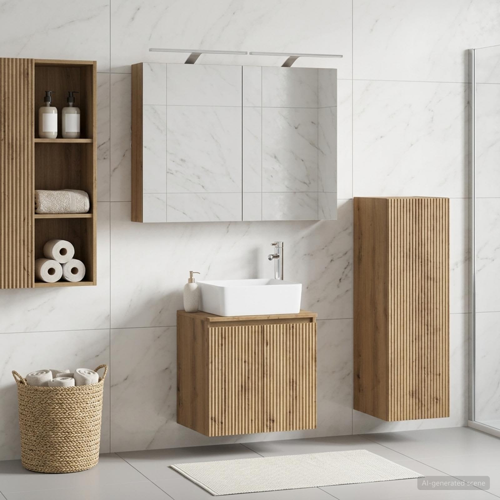 Badkamermeubelset 4 st Artisanaal eiken Bewerkt hout en glas is nu te koop bij PeponiXL, paradijselijk wonen!