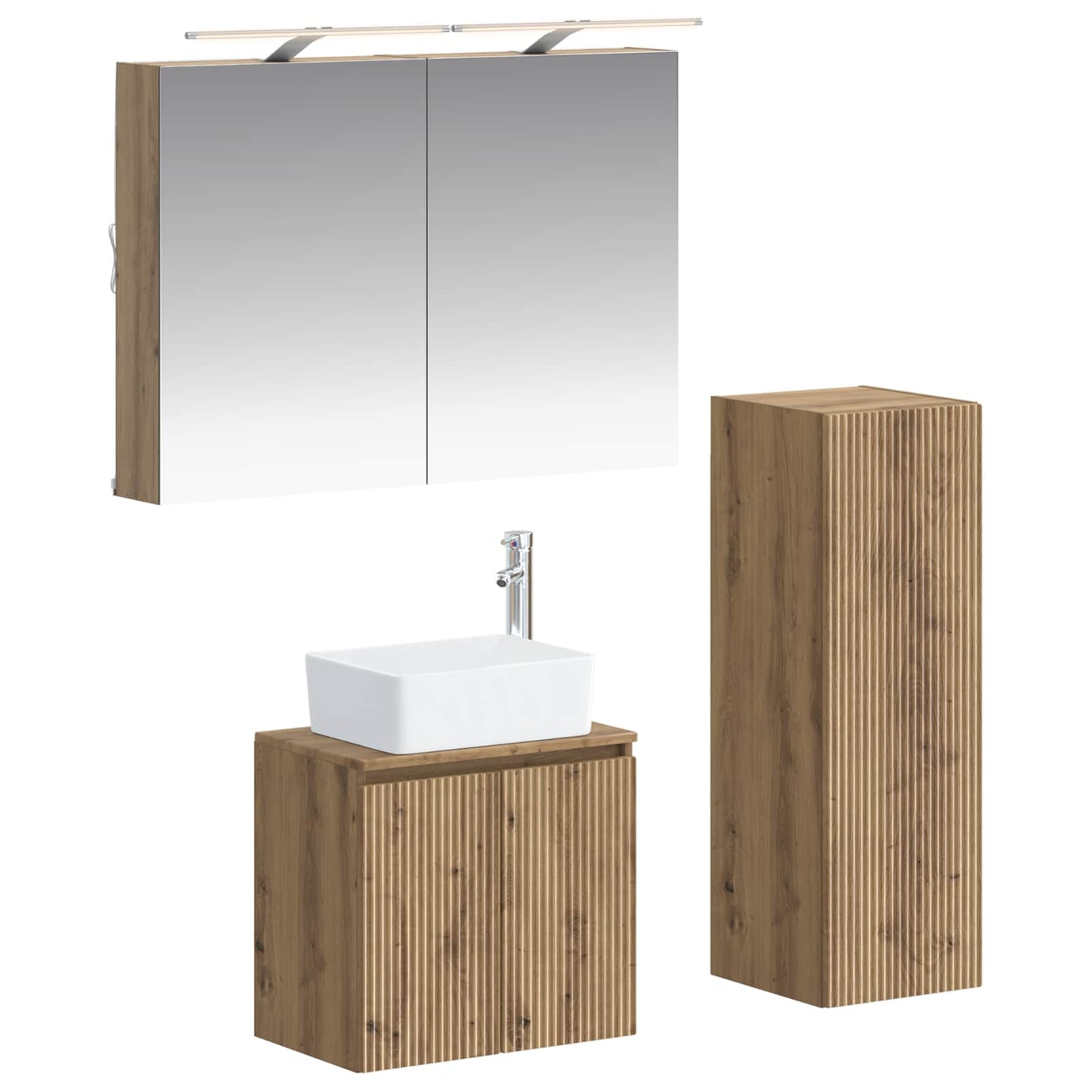Badkamermeubelset 4 st Artisanaal eiken Bewerkt hout en glas is nu te koop bij PeponiXL, paradijselijk wonen!