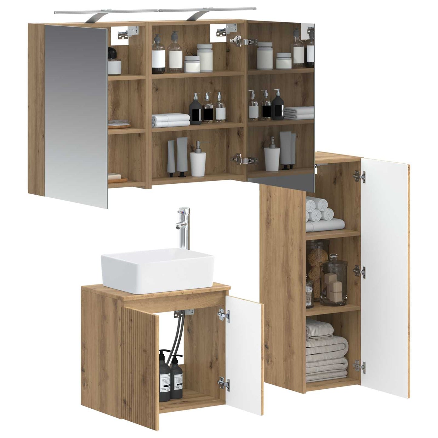 Badkamermeubelset 4 st Artisanaal eiken Bewerkt hout en glas is nu te koop bij PeponiXL, paradijselijk wonen!