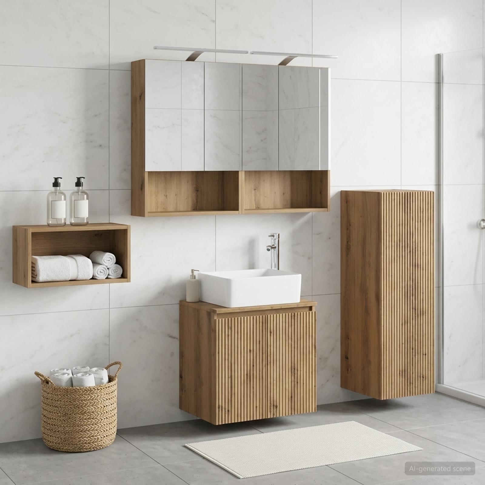 Badkamermeubelset 4 st Artisanaal eiken Bewerkt hout en glas is nu te koop bij PeponiXL, paradijselijk wonen!