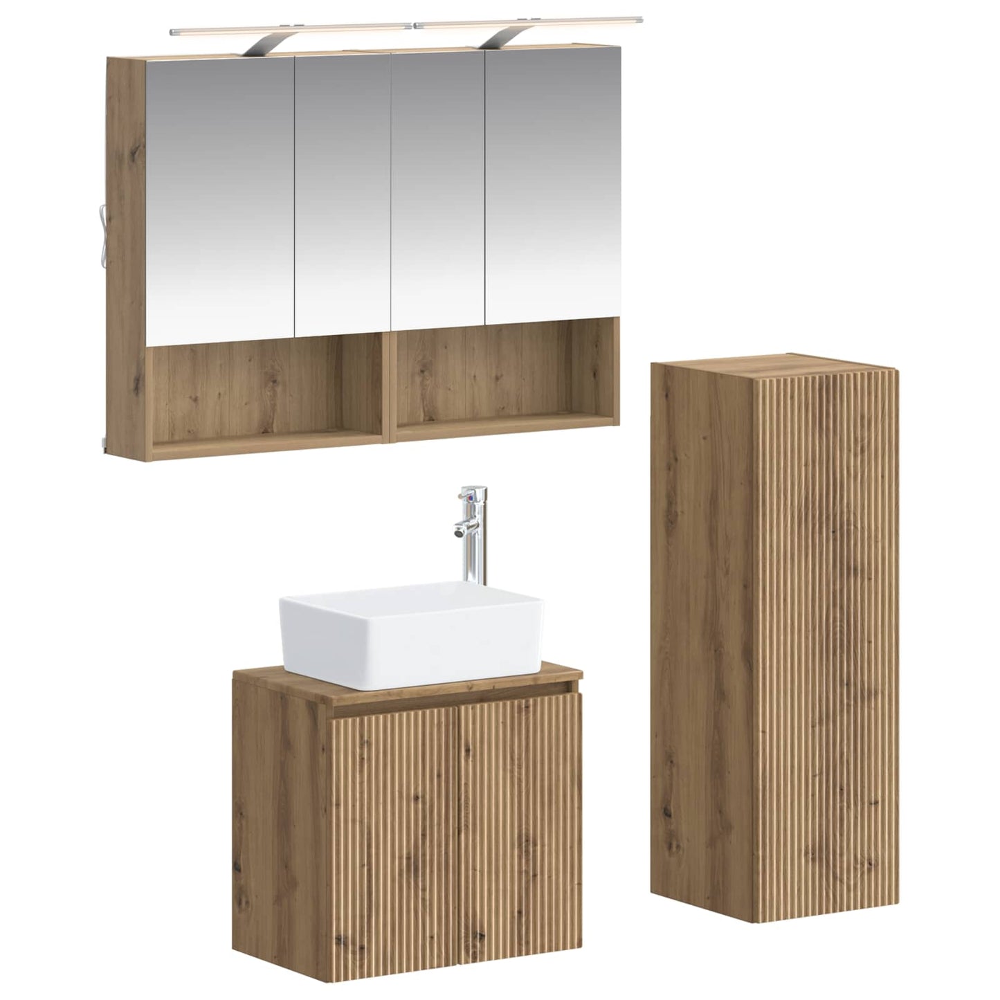 Badkamermeubelset 4 st Artisanaal eiken Bewerkt hout en glas is nu te koop bij PeponiXL, paradijselijk wonen!