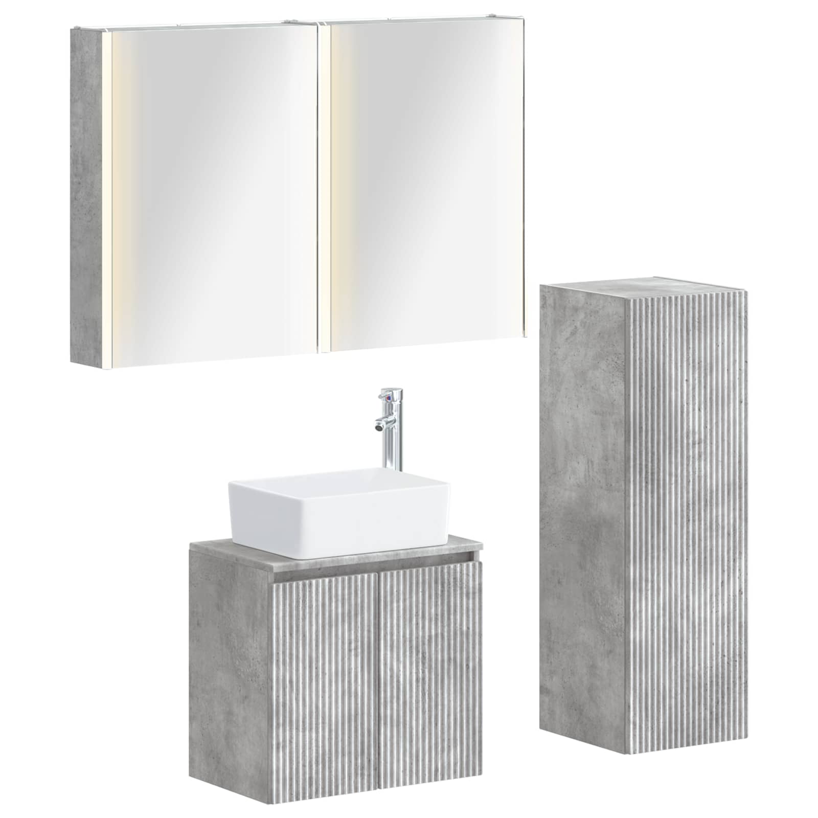 Badkamermeubelset 4 pcs Betongrijs Bewerkt hout en glas is nu te koop bij PeponiXL, paradijselijk wonen!