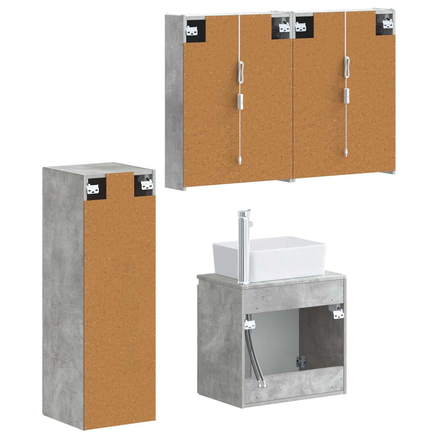 Badkamermeubelset 4 pcs Betongrijs Bewerkt hout en glas is nu te koop bij PeponiXL, paradijselijk wonen!